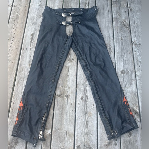 Harley-Davidson Other - Vintage 90’s Harley-Davidson Black Leather Motorcycle Chaps 34/36x31